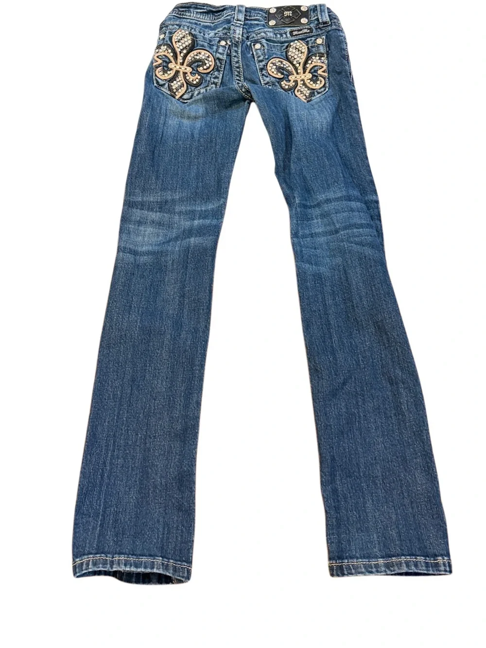 Miss Me Blue Flare Jeans Girls with Embellished Fleur-de-Lis Pockets Bootcut